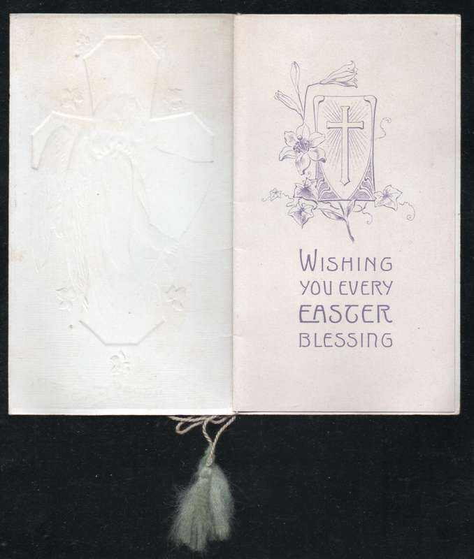 Antique picturesque Easter Card with Easter Angel Child holding music sheet sent in 1909.
