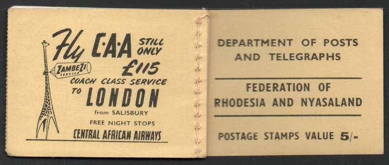 Rhodesia and Nyasaland 1955 QEII 5/- Booklet 6 complete unexploded & unmounted. Cat R1000 (2023-25)