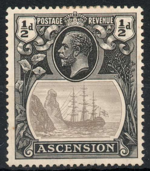 Ascension 1924-33 KGV Definitive ½d grey-black & black mounted mint. SG 10. Cat £6,50 (2022)