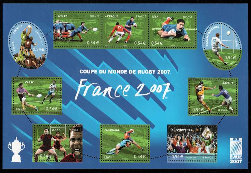 France 2007 Rugby World Cup mini sheet of 10 unmounted mint. SG MS4310. Cat £31 (2015)