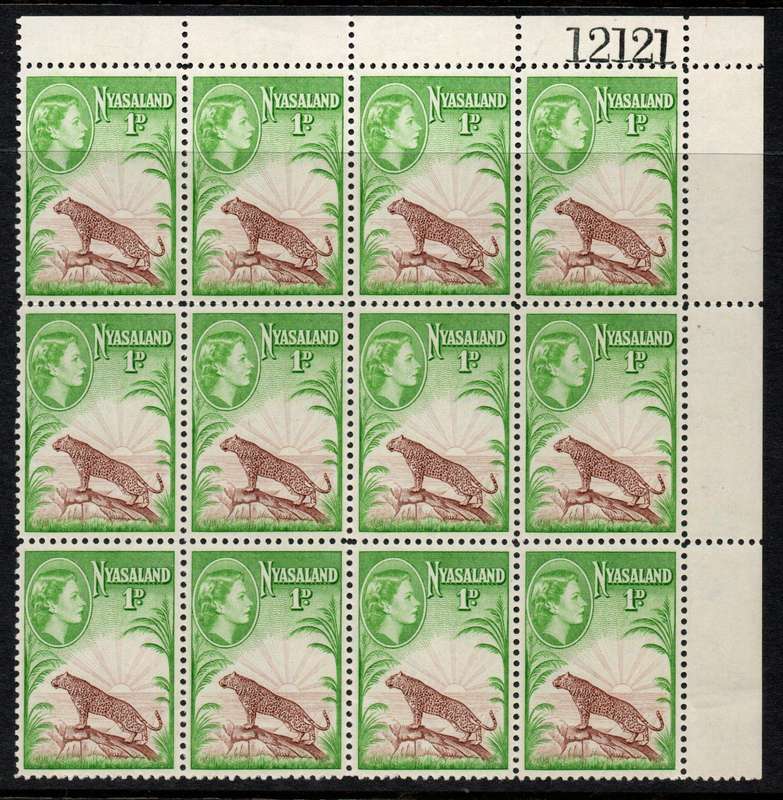 Nyasaland 1953-54 QEII Definitive 1d extended control block of 12 unmounted mint. SG 174.