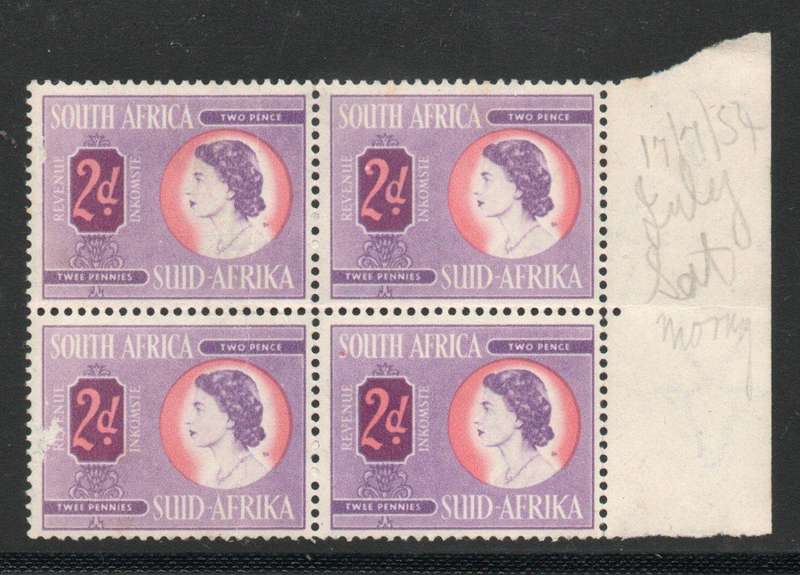 South Africa 1954 Revenue QEII 2d block of 4 unmounted mint but faults. Barefoot 82. Cat £14 (2012)