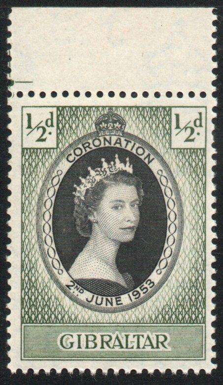 Gibraltar 1953 QEII Coronation ½d unmounted mint. SG 144. Cat 75p (2013)