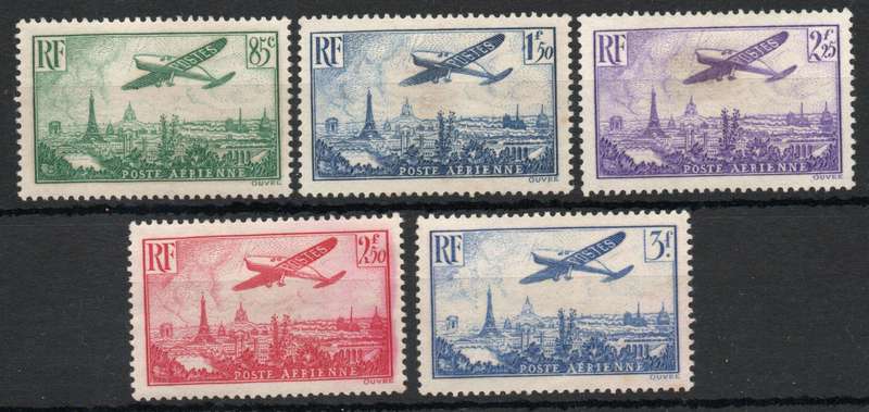 France 1936 Air short set of 5 umm (85c, 2f50 & 3f) & mng (1f50 & 2f25) SG 534-538. Cat £110 (2015)