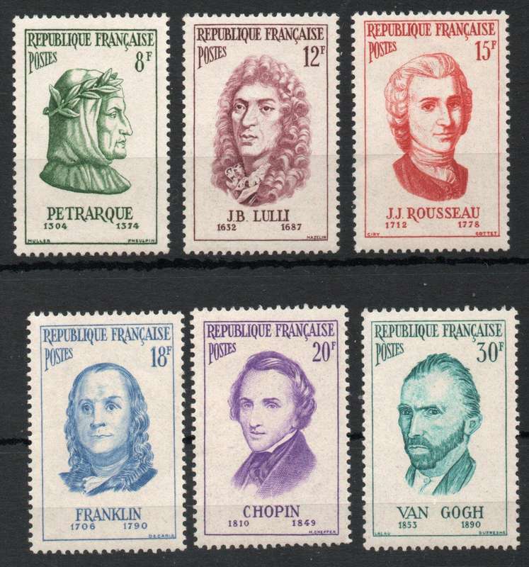 France 1956 Famous men set of 6 unmounted mint. SG 1307-1312. Cat £25 (2015)
