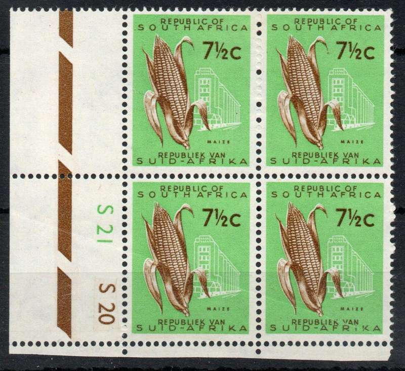 South Africa 1961 Definitive 7½c control block of 4 lmm but creased. SACC 204. Cat R45. (2023-25)