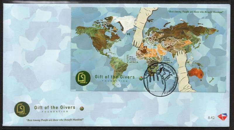 South Africa 2013 Gift of the Givers Miniature Sheet on FDC 8.42.  SACC 2234. Cat R50 (2023-25)