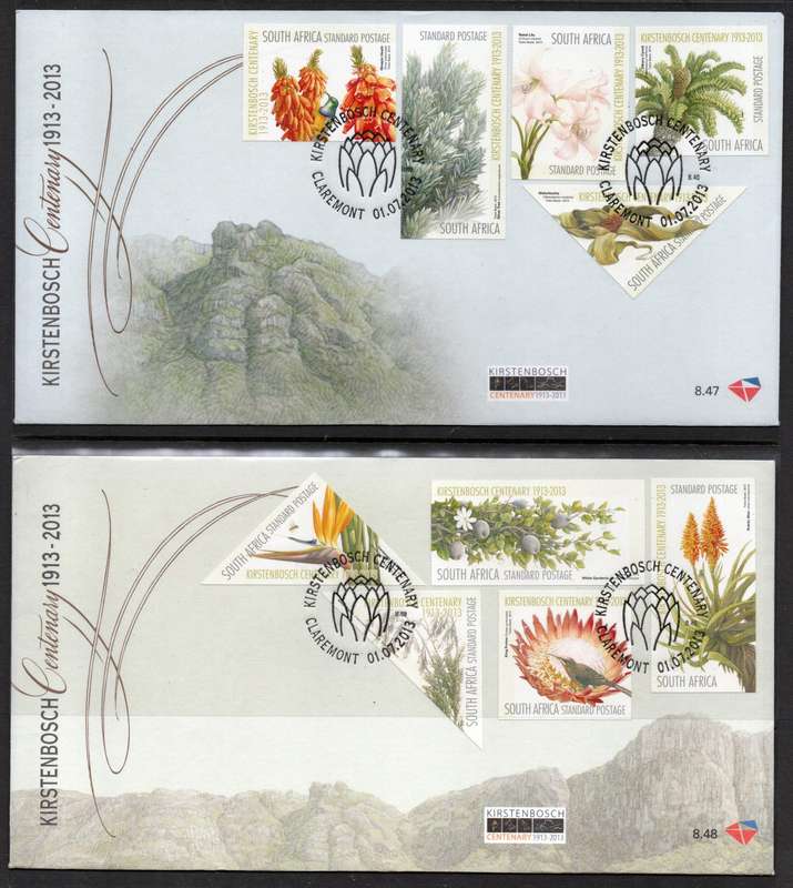 South Africa 2013 Kirstenbosch Centenary set of 10 on 2 FDC's 8.47 & 8.48. SACC 2238 Cat R120 (2025)