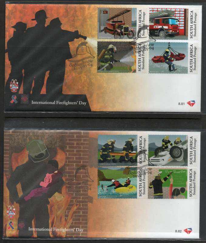 South Africa 2015 Int Firefighter's Day set of 8 on 2 FDC's 8.81 & 8.82. SACC 2279. Cat R350 (2025)