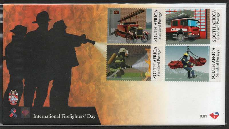South Africa 2015 International Firefighter's Day FDC 8.81 erroneously issued without date stamps.