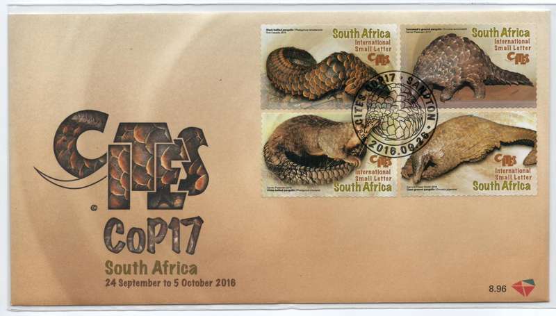 South Africa 2016 CITES COP 17 set of 4 on FDC 8.96. SACC 2291. Cat R300 (2025)