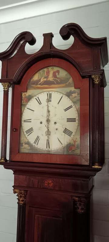 Antique mahogany longcase clock made by George Stromier, Glasgow, Scotland.
