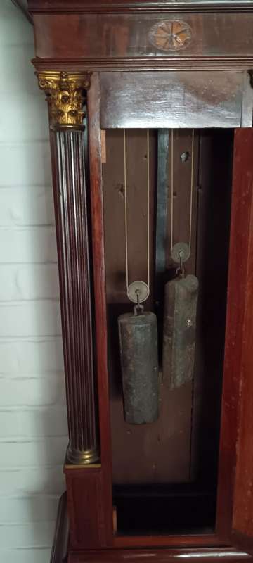 Antique mahogany longcase clock made by George Stromier, Glasgow, Scotland.