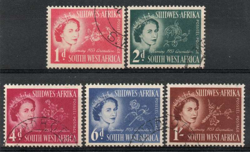 South West Africa 1953 QEII Coronation set of 5 very fine used. SACC 177-181. Cat R49 (2025)