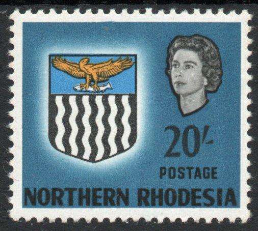Northern Rhodesia 1963 QEII Definitive 20/- very lightly mounted mint. SG 88. Cat £22 (2022)