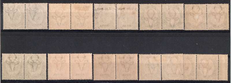 South West Africa 1923 KGV short set of 10 pairs mainly lmm. SACC 1-10. Cat R14820 (2023-25)