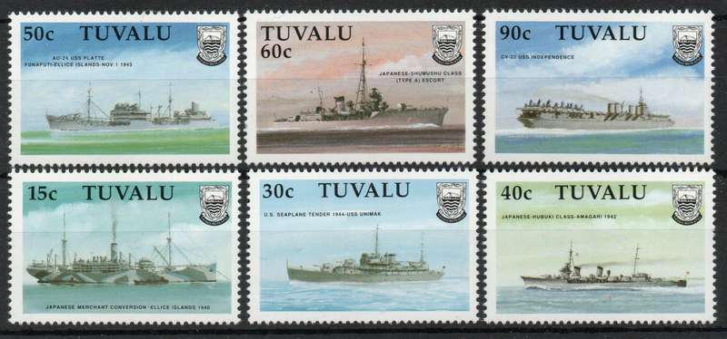Tuvalu 1990 WWII ships 1st series set of 6 unmounted mint. SG 578-583. Cat £14,50 (2013)