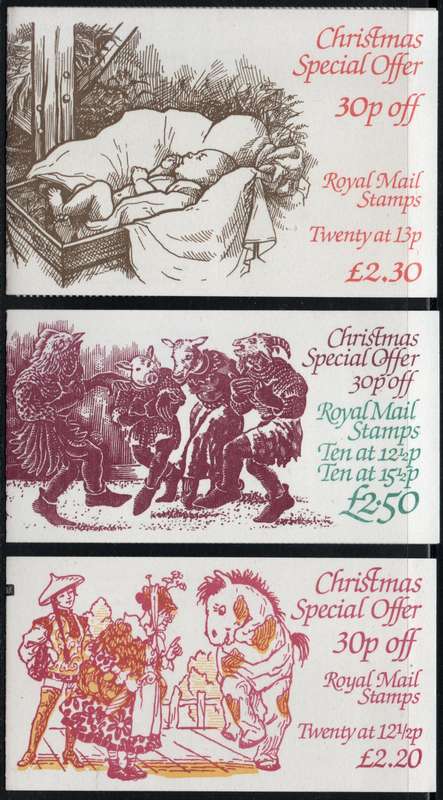 Great Britain 1982, 1983 & 1984 3 Christmas Stamp Booklets unmounted mint.  SG FX5, FX6 & FX7.