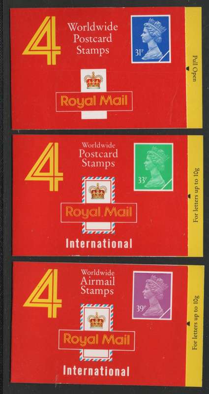 Great Britain 1990-91 3 Booklets 31p, 33p & 19p x 4 umm Walsall print. SG GH1, GJ1 & GM1. Cat £13,25