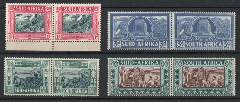 South Africa 1938 Voortrekker Cent Mem Fund set of 4 prs lmm with UHB v2 SACC 75-78 Cat R1650 (2025)