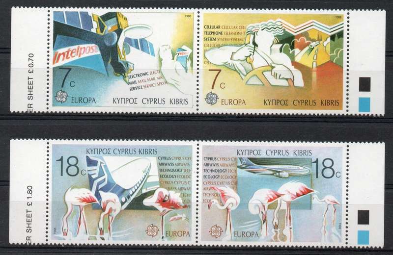 Cyprus 1988 Europa "Transport & Comms" set of 4 umm. SG 718-721. Cat £6,50. (2013)