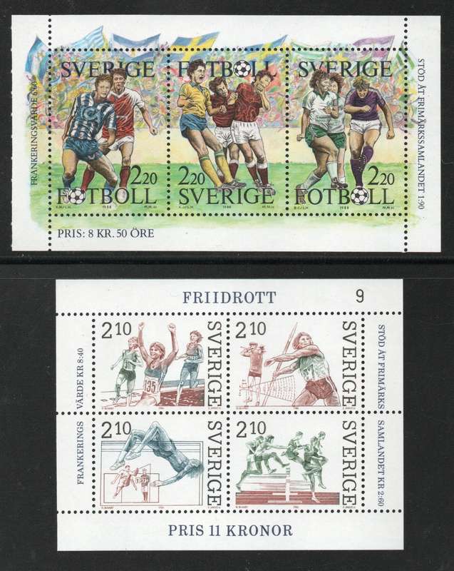 Sweden 1986 & 1988 Athletics & Football sets unmounted mint. SG MS 1314 & 1414-16. Cat £5,10
