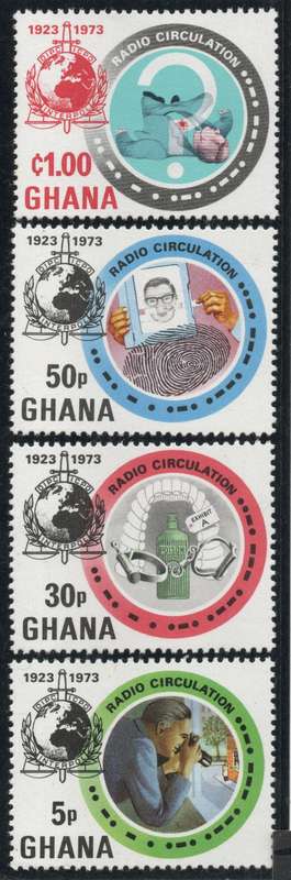Ghana 1973 "50th Anniversary of Interpol" set of 4 unmounted mint. SG 682-685. Cat £4,40 (2012)