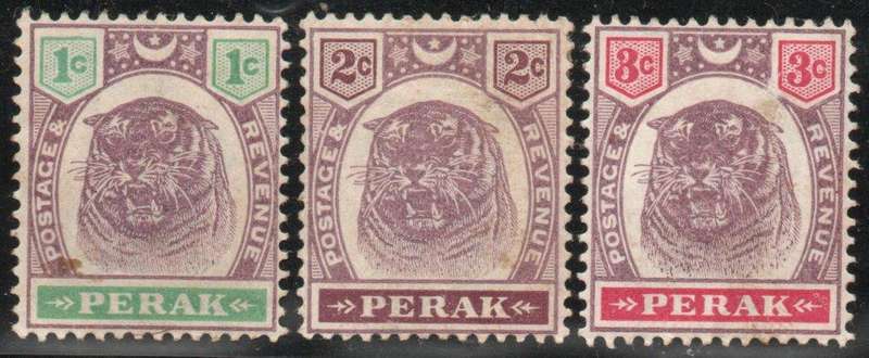 Malaysia Perak 1895 Definitive part set of 3 (1c - 3c) mounted mint. SG 66-68. Cat £12,50 (2022)