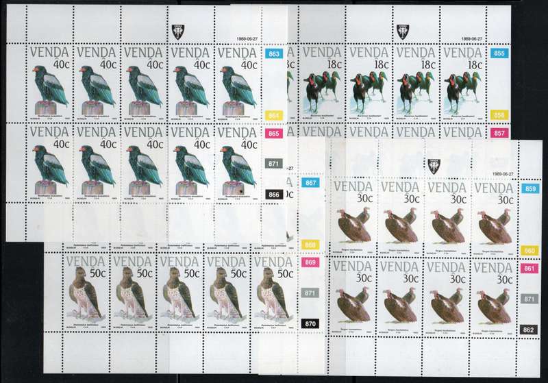 Venda 1989 Endangered Birds set of 4 in sheets of 10 umm. SACC 192-196. Cat R650 (2023-25)