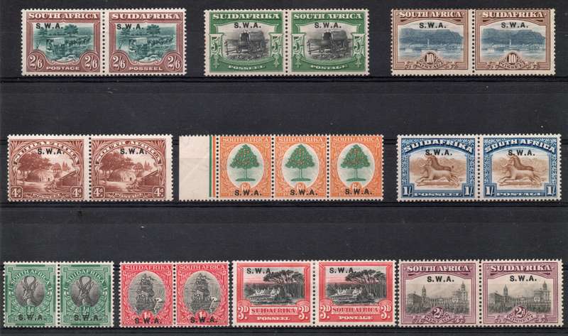 South West Africa 1927-30 Pictorials of SA ovpt S.W.A. set of 10 pairs lmm. SACC 81-90. Cat R12750