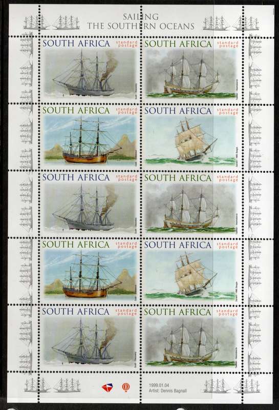 South Africa 1999 Sailing the Southern Oceans Mini Sheet of 10 umm. SACC 1188-1191. Cat R160 (2025)