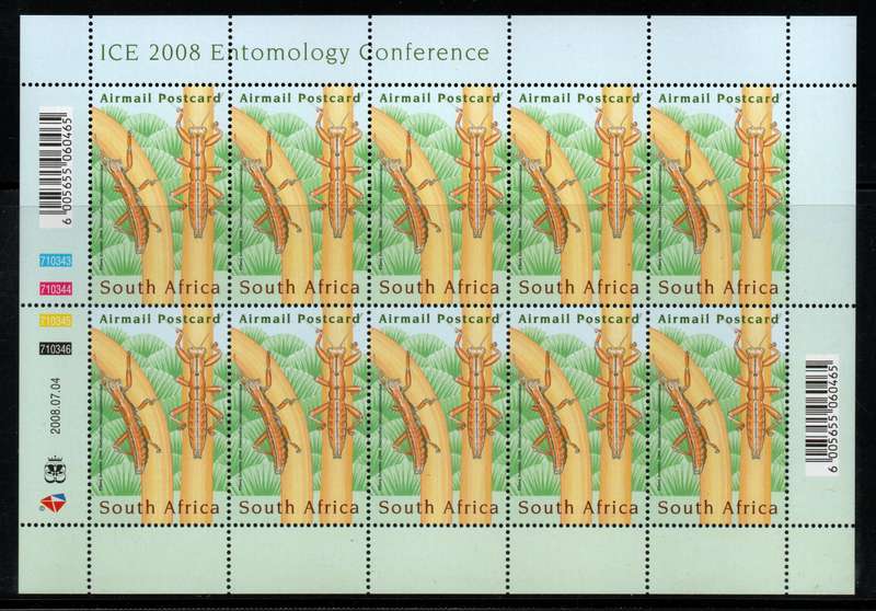 South Africa 2008 Entomology Conference full sheet of 10 unmounted mint. SACC 1878. Cat R300 (2025)