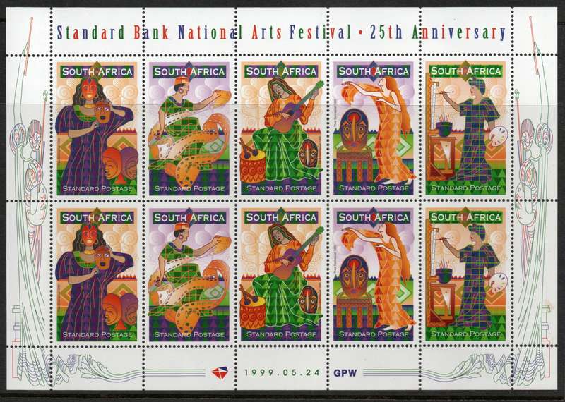 South Africa 1999 Standard Bank Arts Festival Mini Sheet of 10 umm. SACC 1209-13. Cat R220 (2025)