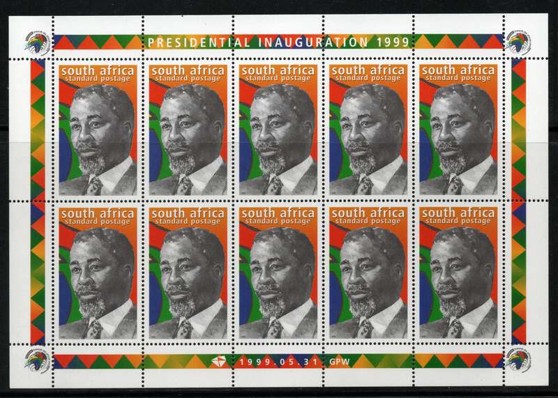 South Africa 1999 President Mbeki Inauguration sheet of 10 unmounted mint. SACC 1207 Cat R400 (2025)