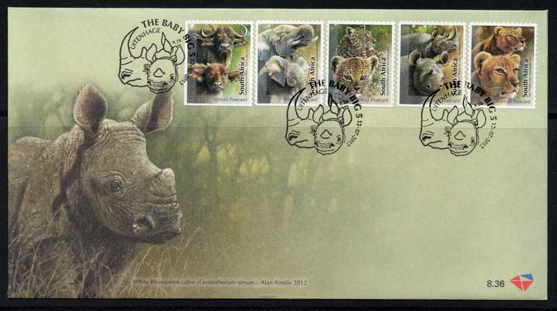 South Africa 2012 Baby Big 5 set of 5 on FDC 8.36. SACC 2226. Cat R100 (2023-25)
