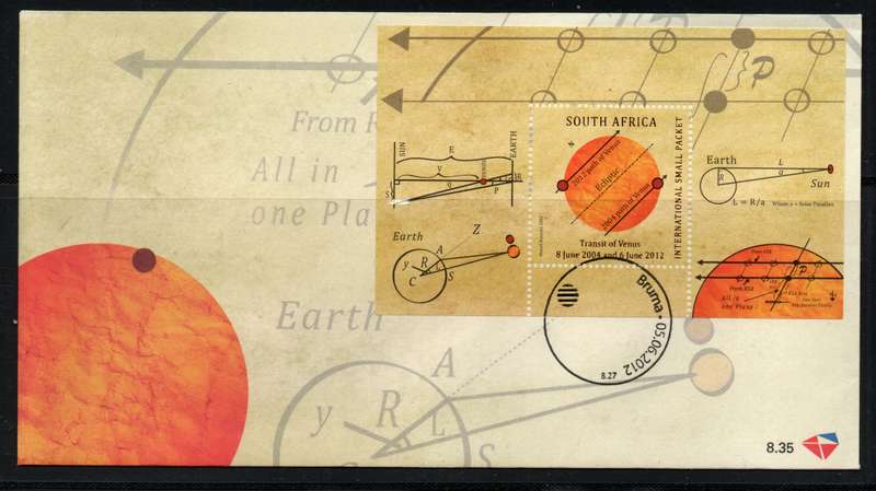 South Africa 2012 Transit of Venus mini sheet on FDC 8.35. SACC 2223. Cat R120 (2023-25)