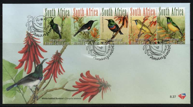 South Africa 2012 Sunbirds of SA set of 5 on FDC 8.37. SACC 2227. Cat R100 (2023-25)
