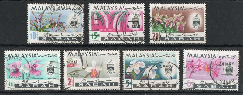 Malaysia Sabah 1965 set of 7 very fine used. SG 424-430. Cat £7,50 (2022)