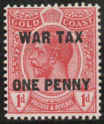 Gold Coast 1918 Wat Tax 1d on 1d red lightly mounted mint. SG 85. Cat £5 (2022)