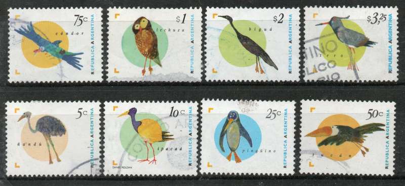 Argentina 1995 Birds part set of 8 (no $2,75) very fine used except $1 thinned.  Cat £18,05 (2012)