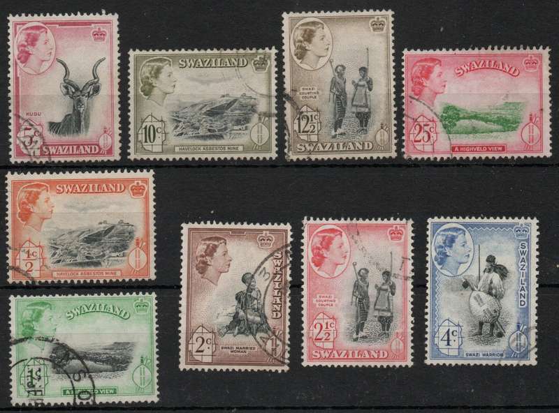 Swaziland 1961 Definitive part set of 9 very fine used. (½c - 25c) SACC 77-85. Cat R376 (2025)