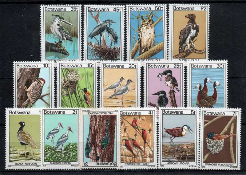 Botswana 1978 Birds part set of 15 umm. (no 1p & 5p & 3t mng) SG 411-424 & 426. Cat £22.65. (2014)