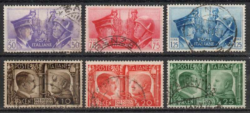 Italy 1941 `Italo German Friendship` set of 6 very fine used. SG 553-558. Cat £17,65 (2013)