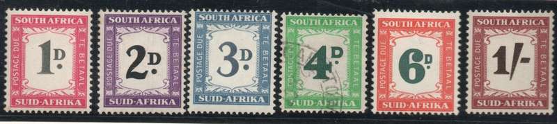 South Africa 1950-58 Postage Due set of 6 lmm except 4d used. SACC 38-43. Cat R650 (2023-25)