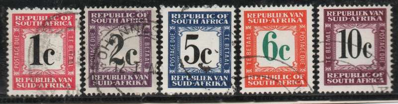 South Africa 1967 Postage Due set of 5 Swiss paper very fine used. SACC 56s-60s. Cat R311 (2023-25)