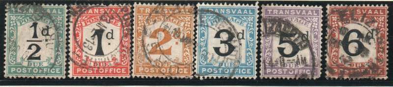 Transvaal 1907 Postage Due short set of 6 fine - very fine used. SACC 1-6. Cat R1095 (2023-25)