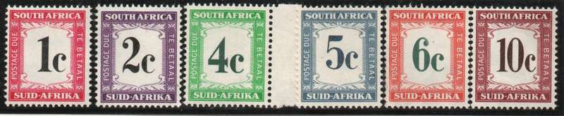 South Africa 1961 Postage Due set of 6 unmounted mint. SACC 44-49. Cat R271 (2023-25)