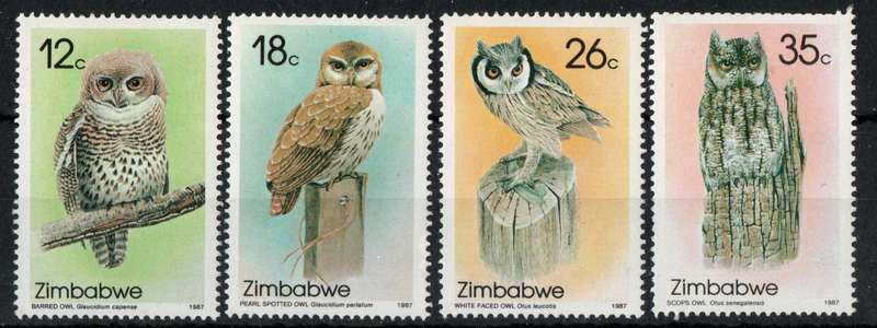 Zimbabwe 1987 Owls (1st series) set of 4 lightly mounted mint. SG 710-713. Cat £10,50 (2013)