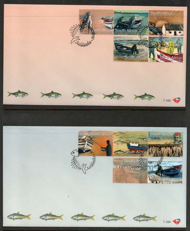 South Africa 2010 Life of the Fisher Folk set of 10 on 2 FDC's. SACC 7.163-7.164. Cat R170 (2023-25)