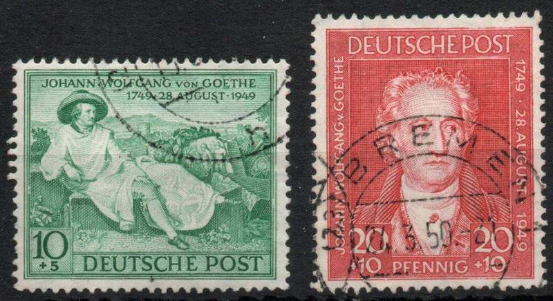 West Germany 1949 British & American Zones Goethe birth cent part set of 2 vfu SG A148-9. Cat £16,25